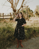 Rural Outback Black Embroidered Short Sleeve Dress