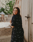 Rural Outback Eclipse Navy Embroidered Organic Linen Short Sleeve Dress