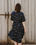 Rural Outback Eclipse Navy Embroidered Organic Linen Short Sleeve Dress