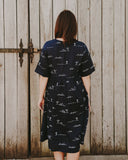 Rural Outback Eclipse Navy Embroidered Organic Linen Short Sleeve Dress