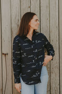 Rural Outback Midnight Embroidered Linen Shirt