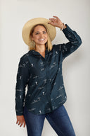 Rural Outback Midnight Embroidered Linen Shirt
