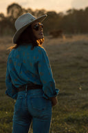 Sky Blue Denim Lady Jane Embroidered Long Sleeve Shirt