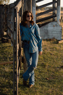 Sky Blue Denim Lady Jane Embroidered Long Sleeve Shirt
