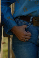 Sky Blue Denim Lady Jane Embroidered Long Sleeve Shirt
