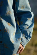 Sky Blue Denim Lady Jane Embroidered Long Sleeve Shirt