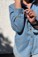 Sky Blue Denim Lady Jane Embroidered Long Sleeve Shirt