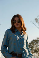 Sky Blue Denim Lady Jane Embroidered Long Sleeve Shirt