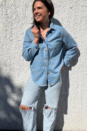Sky Blue Denim Lady Jane Embroidered Long Sleeve Shirt