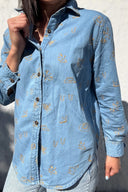 Sky Blue Denim Lady Jane Embroidered Long Sleeve Shirt