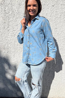 Sky Blue Denim Lady Jane Embroidered Long Sleeve Shirt