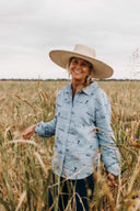 Rural Outback Sky Blue Embroidered Linen Shirt