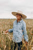 Rural Outback Sky Blue Embroidered Linen Shirt