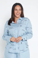 Rural Outback Sky Blue Embroidered Linen Shirt