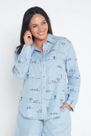 Rural Outback Sky Blue Embroidered Linen Shirt