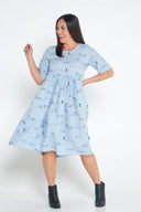 Sky Blue Rural Outback Short Sleeve Organic Linen Dress