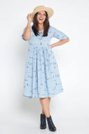 Sky Blue Rural Outback Short Sleeve Organic Linen Dress