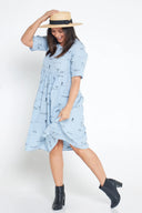 Sky Blue Rural Outback Short Sleeve Organic Linen Dress