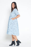 Sky Blue Rural Outback Short Sleeve Organic Linen Dress