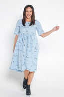 Sky Blue Rural Outback Short Sleeve Organic Linen Dress