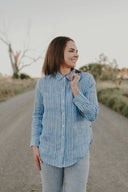 Sky Blue & White Stripes Long Sleeve Linen Shirt
