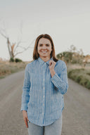 Sky Blue & White Stripes Long Sleeve Linen Shirt