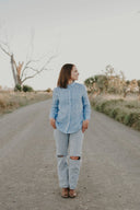 Sky Blue & White Stripes Long Sleeve Linen Shirt