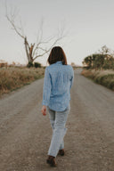 Sky Blue & White Stripes Long Sleeve Linen Shirt