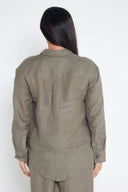 Spinifex Green Organic Linen Shirt with Printed Cuffs