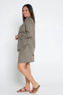Spinifex Green Organic Linen Shirt with Printed Cuffs