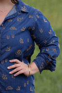 Lady Jane Denim Dark Embroidered Long Sleeve Shirt