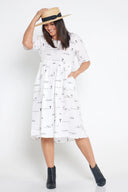 White Rural Outback Short Sleeve Organic Linen Dress