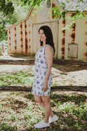 Bird Song Blue and White Organic Linen Shift Dress - Outback Linen Co