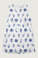 Bird Song Blue and White Organic Linen Shift Dress - Outback Linen Co