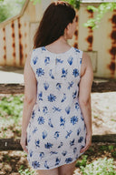 Bird Song Blue and White Organic Linen Shift Dress - Outback Linen Co