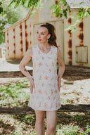 Bird Song Gold Organic Linen Shift Dress - Outback Linen Co