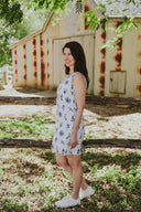 Bird Song Blue and White Organic Linen Shift Dress