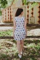 Bird Song Blue and White Organic Linen Shift Dress