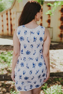 Bird Song Blue and White Organic Linen Shift Dress