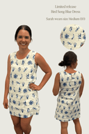 Bird Song Blue and White Organic Linen Shift Dress