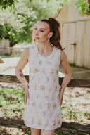 Bird Song Gold Organic Linen Shift Dress