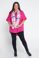 Pink Blue Gingham Organic Linen Scarf - Outback Linen Co