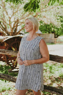 Bush Stripe Blue & White Organic Linen Shift Dress - Outback Linen Co