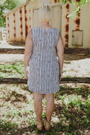 Bush Stripe Blue & White Organic Linen Shift Dress - Outback Linen Co