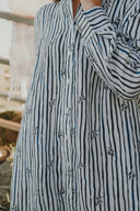 Bush Stripe Navy & White Organic Linen Long Sleeve Dress - Outback Linen Co