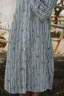 Bush Stripe Navy & White Organic Linen Long Sleeve Dress - Outback Linen Co