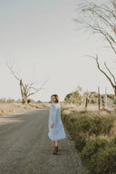 Bush Stripe Navy & White Organic Linen Long Sleeve Dress - Outback Linen Co