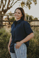 Bush Stripe Navy & White Organic Linen Pants - Outback Linen Co