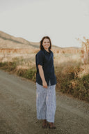 Bush Stripe Navy & White Organic Linen Pants - Outback Linen Co