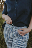 Bush Stripe Navy & White Organic Linen Pants - Outback Linen Co